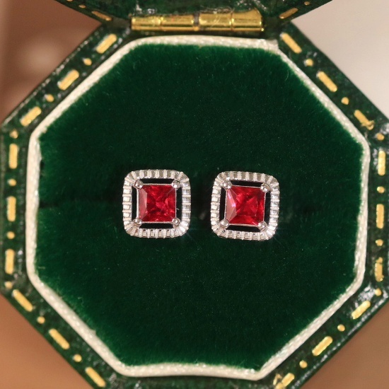 14k Gold 0.32 Ct Natural Ruby & Solitaire Earrings