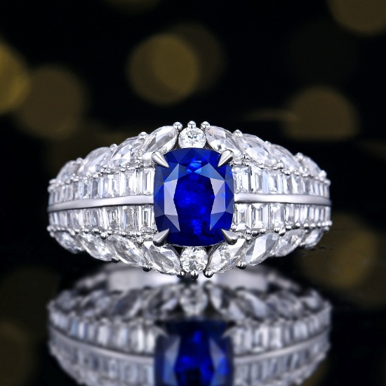 14k Gold 3.28 Ctw Natural Sapphire & Diamond Ring
