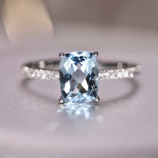 14k Gold 1.13 Ct Natural Aquamarine & Diamond Ring