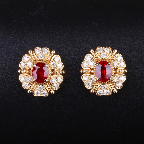 14k Gold 0.83 Ctw Vivid Red Natural Ruby & Diamond Earrings