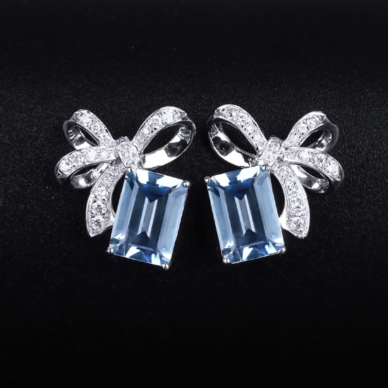 14k Gold 1.52 Ct Natural Aquamarine & Diamond Earrings