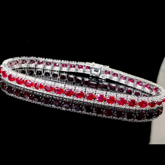 14k Gold 7.5 Ct Natural Ruby & Diamond Bracelet