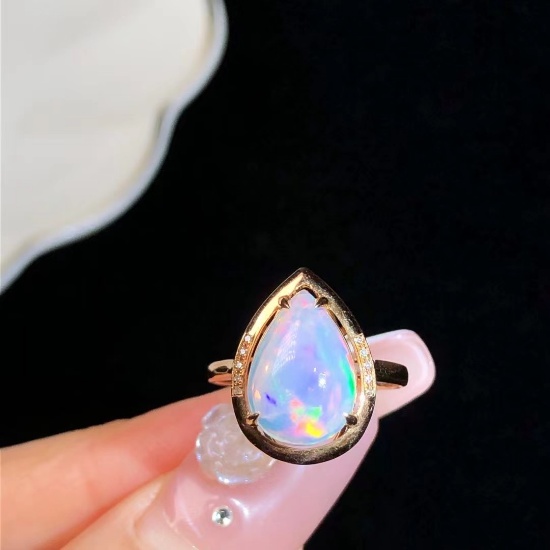 14k Gold 2.62 Ct Natural Opal & Diamond Ring