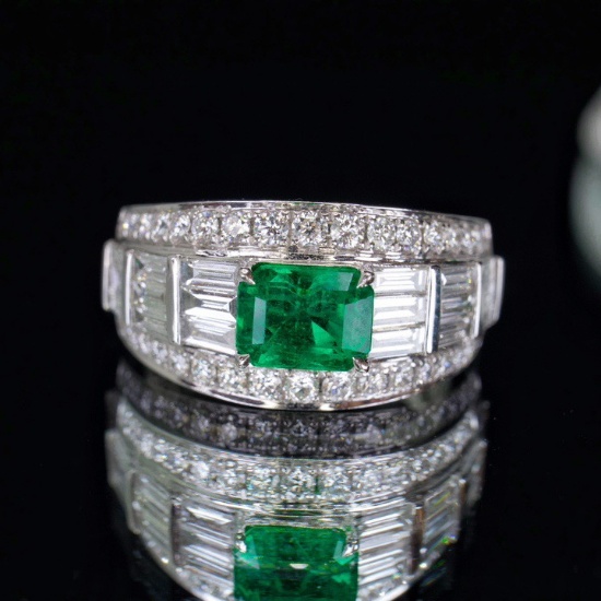 14k Gold 1.95 Ctw Vivid Green Natural Emerald & Diamond Ring