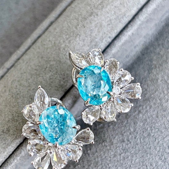 14k Gold 3.52 Ctw Natural Paraiba Tourmaline & Diamond Earrings