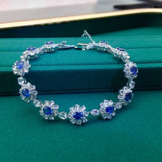 14k Gold 12.24 Ctw Vivid Blue Natural Sapphire & Sapphire Bracelet