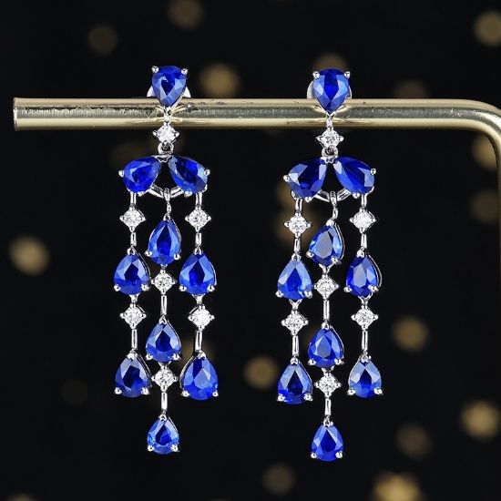 14k Gold 5.24 Ctw Natural Sapphire & Diamond Earrings