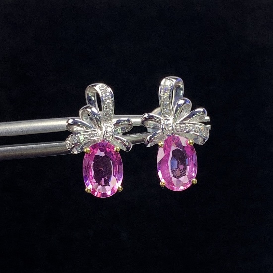 14k Gold 1.86 Ct Natural Padparadscha Sapphire & Diamond Earrings
