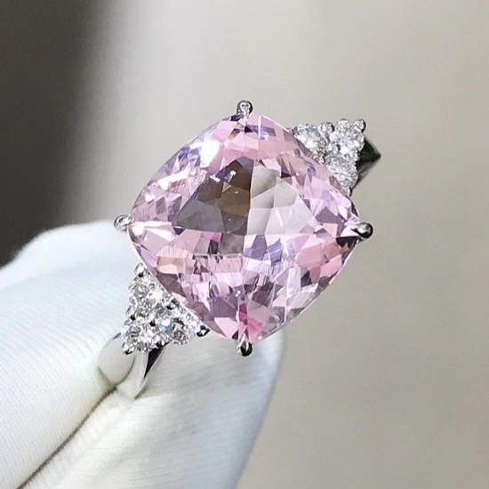 14k Gold 3.97 Ctw Natural Morganite & Diamond Ring