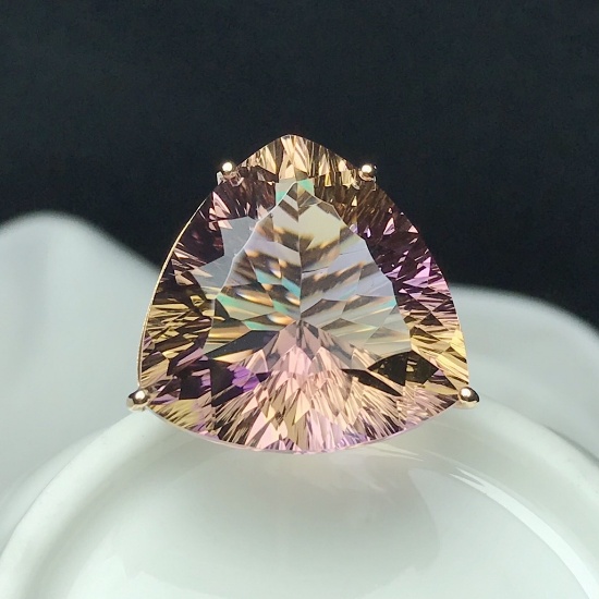 14k Gold 21.62 Ct Natural Ametrine & Diamond Ring