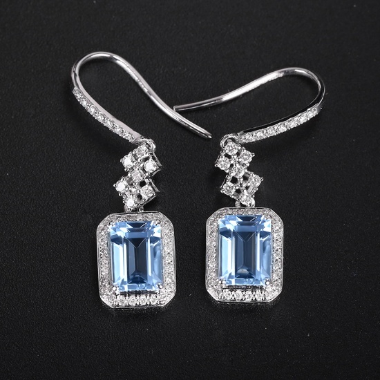 14k Gold 2.05 Ctw Natural Aquamarine & Diamond Earrings