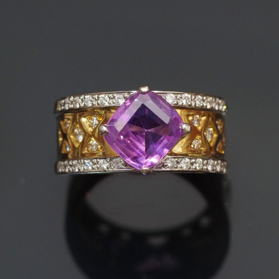 14k Gold 3.10 Ctw Natural Sapphire & Diamond Ring