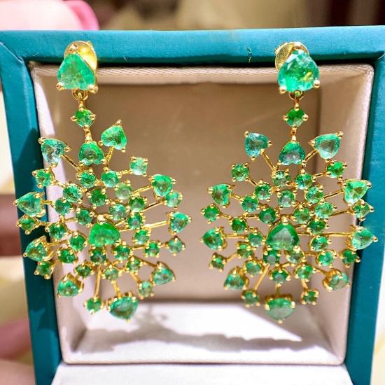 14k Gold 7.02 Ct Natural Emerald Earrings