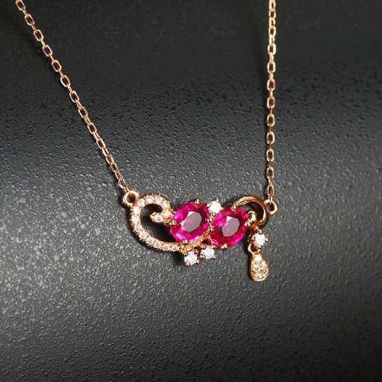 14k Gold 0.68 Ctw Natural Ruby & Diamond Necklace