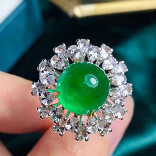 14k Gold 9.29 Ctw Vivid Green Natural Emerald & Sapphire Ring