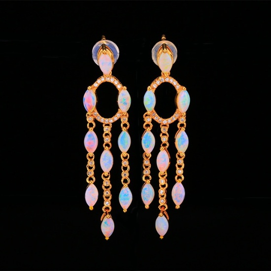 14k Gold 0.78 Ct Natural Opal & Diamond Earrings