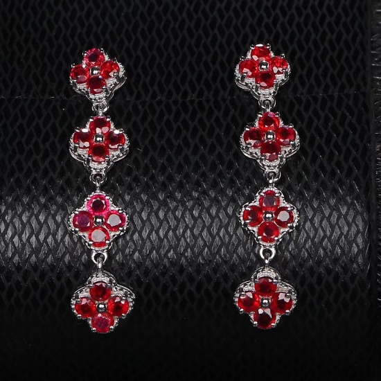 14k Gold 2.32 Ct Vivid Red Natural Ruby Earrings
