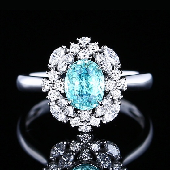 14k Gold 1.31 Ctw Natural Paraiba Tourmaline & Diamond Ring