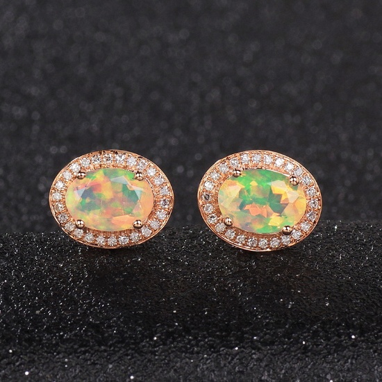 14k Gold 1.26 Ct Natural Opal & Diamond Earrings