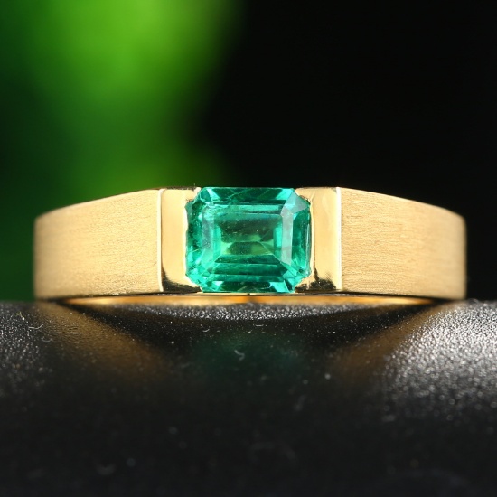 14k Gold 1.12 Ct Vivid Green Natural Emerald & Solitaire Ring