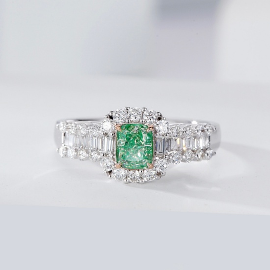 14k Gold 1.10 Ctw Natural Green Diamond & Diamond Ring