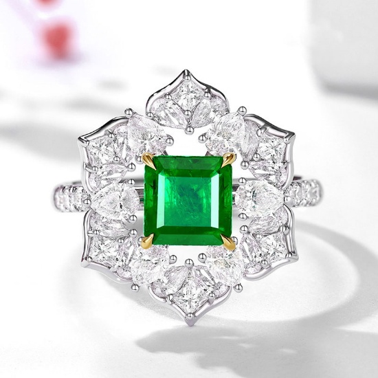 14k Gold 2.62 Ctw Vivid Green Natural Emerald & Diamond Ring