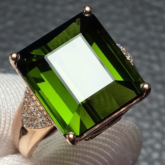 14k Gold 11.02 Ct Natural Tourmaline & Diamond Ring