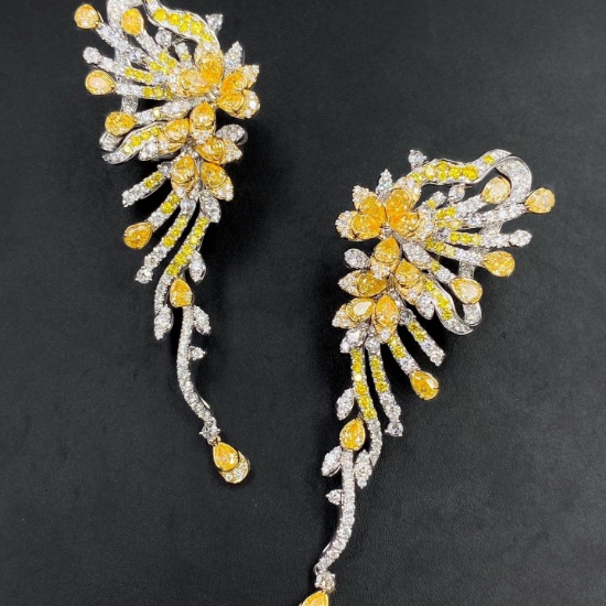 14k Gold 5.62 Ctw Natural Yellow Diamond & Diamond Earrings