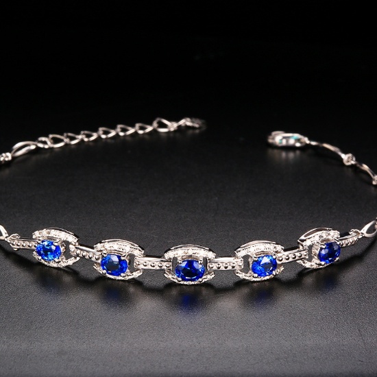 14k Gold 1.72 Ctw Vivid Blue Natural Sapphire & Diamond Bracelet