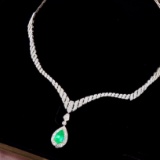 14k Gold 3.38 Ctw Natural Emerald & Diamond Necklace