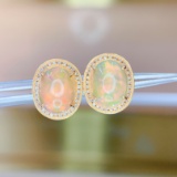 14k Gold 3.53 Ct Natural Opal & Diamond Earrings