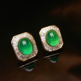 14k Gold 4.55 Ctw Intense Green Natural Emerald & Diamond Earrings