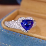 14k Gold 2.32 Ctw Vivid Blue Natural Sapphire & Diamond Ring