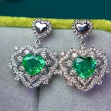 14k Gold 2.25 Ctw Vivid Green Natural Emerald & Diamond Earrings