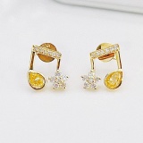 14k Gold 0.54 Ctw Natural Yellow Diamond & Diamond Earrings