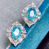 14k Gold 2.62 Ctw Natural Paraiba Tourmaline & Diamond Earrings