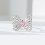 14k Gold 0.67 Ctw Natural Pink Diamond & Diamond & Butterfly Ring
