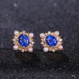 14k Gold 2 Ct Vivid Blue Natural Sapphire & Diamond Earrings