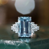 14k Gold 6.35 Ctw Natural Aquamarine & Aquamarine Ring