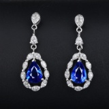 14k Gold 2.22 Ctw Natural Sapphire & Diamond Earrings
