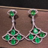 14k Gold 4.33 Ctw Intense Green Natural Emerald & Diamond Earrings