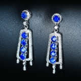 14k Gold 1.67 Ctw Vivid Blue Natural Sapphire & Diamond Earrings