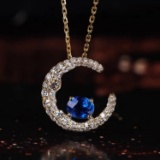 14k Gold 0.52 Ctw Natural Sapphire & Diamond Pendant