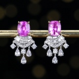 14k Gold 1.91 Ctw Natural Padparadscha Sapphire & Diamond Earrings