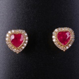 14k Gold 0.83 Ctw Vivid Red Natural Ruby & Diamond Earrings