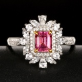 14k Gold 1.15 Ctw Natural Padparadscha Sapphire & Diamond Ring