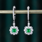 14k Gold 0.49 Ctw Vivid Green Natural Emerald & Diamond Earrings