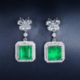 14k Gold 4.92 Ctw Vivid Green Natural Emerald & Diamond Earrings