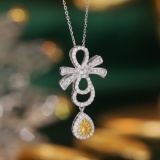 14k Gold 0.66 Ctw Natural Yellow Diamond & Diamond Necklace