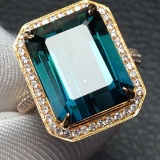 14k Gold 15.22 Ct Natural Tourmaline & Diamond Ring